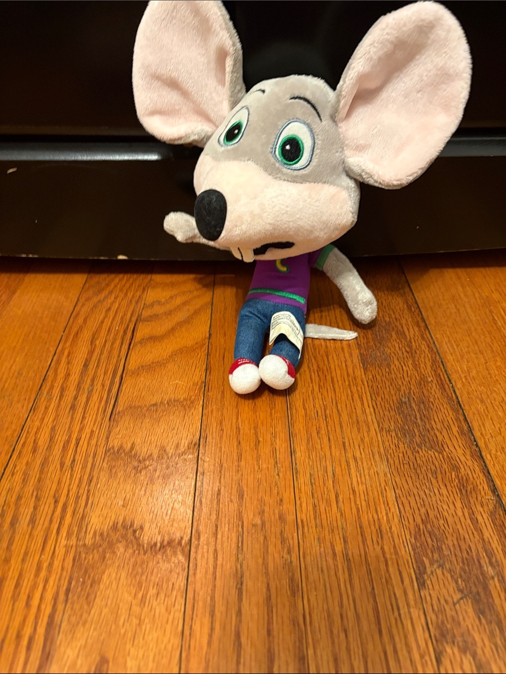 Plush Chuck E. Cheese children Toy - Gray/White with Purple Shirt